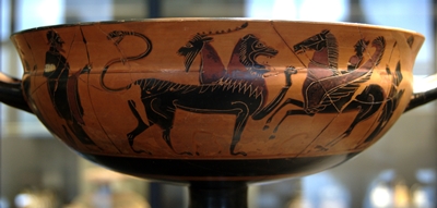 Die Chimäre des Bellerophon als Malerei auf einer Vase.